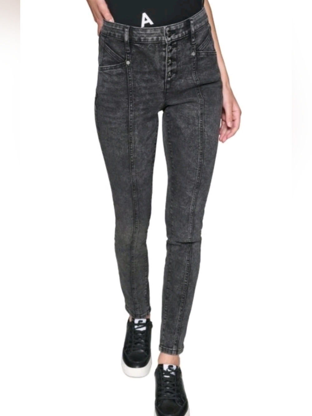 Karl Lagerfeld Black Washed High-Waist Skinny Jeans